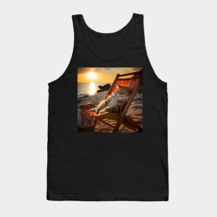 Seashore Slumber - Cat's Sunset Repose Tank Top